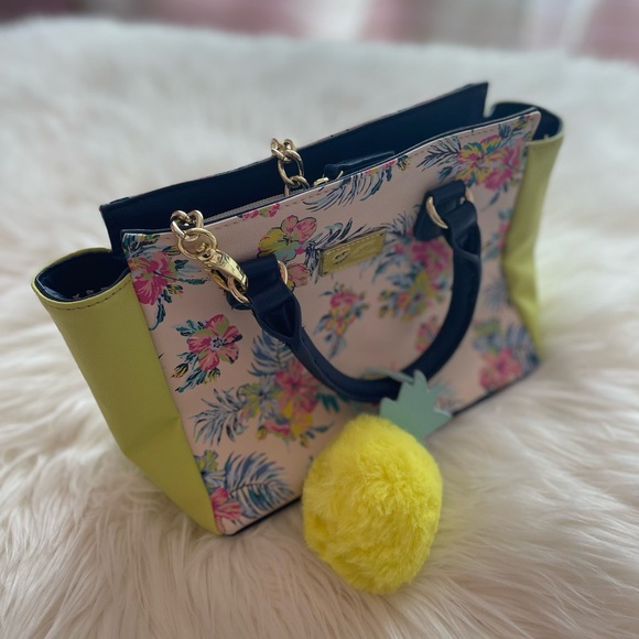 Betsey Johnson Blue, White, Yellow & Pink Tropical Purse w/ Removable Straps - Picture 9 of 16